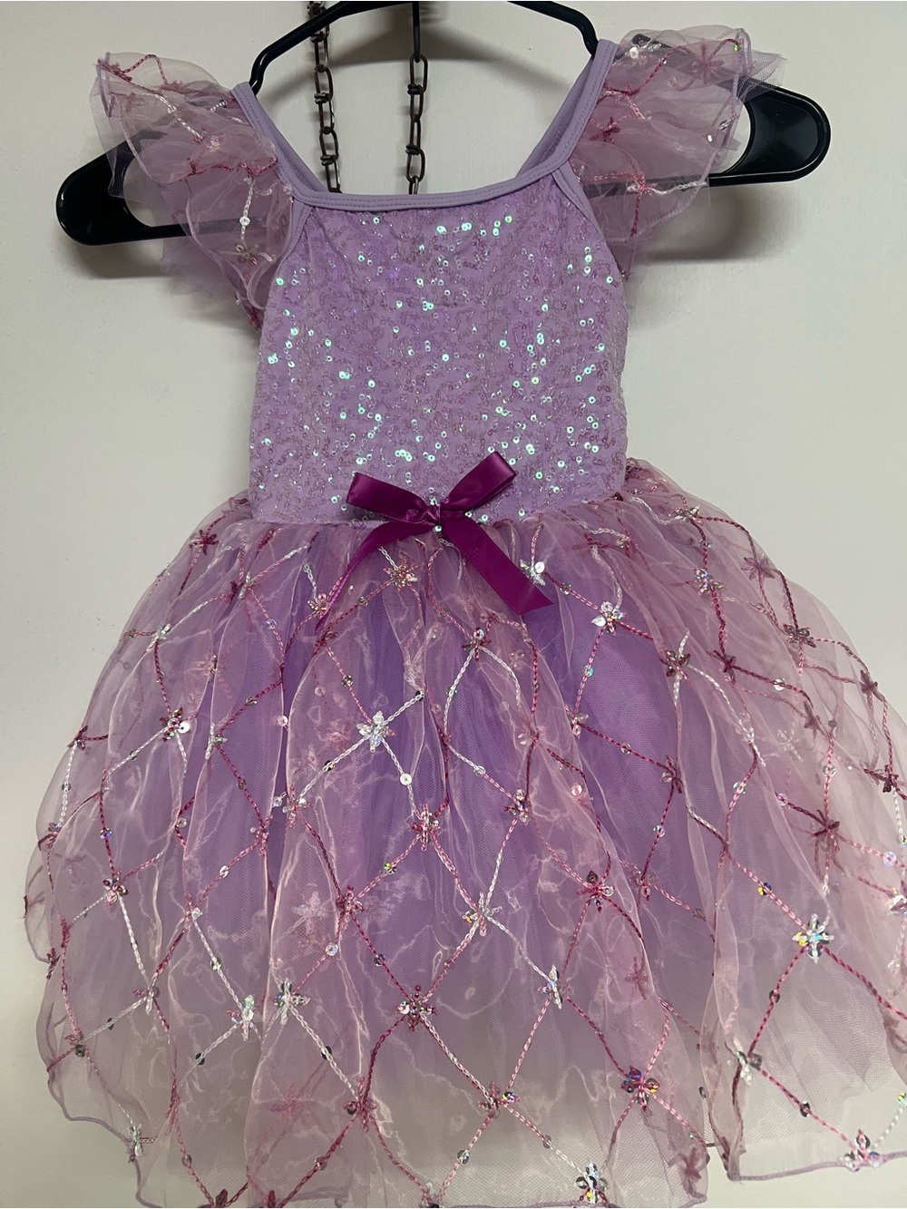 Revolution Lavender Sequin Tulle Fairy Dress with Pink Bow